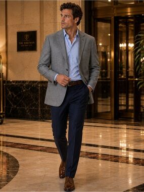 Jos A Bank Signature Collection 100% Silk Sport Coat Blazer Gray 41R Tailored